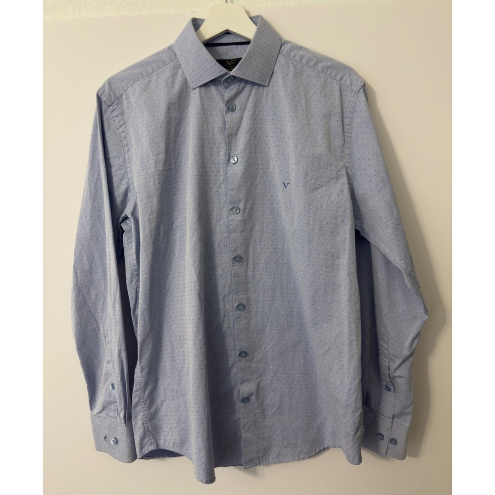 Versace 1969 Abbigliamento Sportivo SRL Shirt Mens M Light Blue Dot Preppy Lux‎